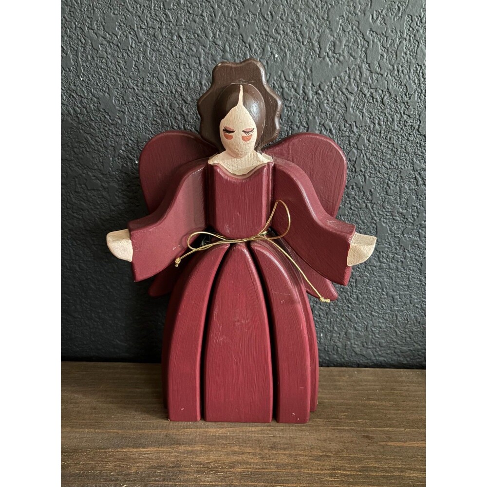 Hand Made Vintage Large 14" Wooden Angel Hangable Folk Art Hand Painted